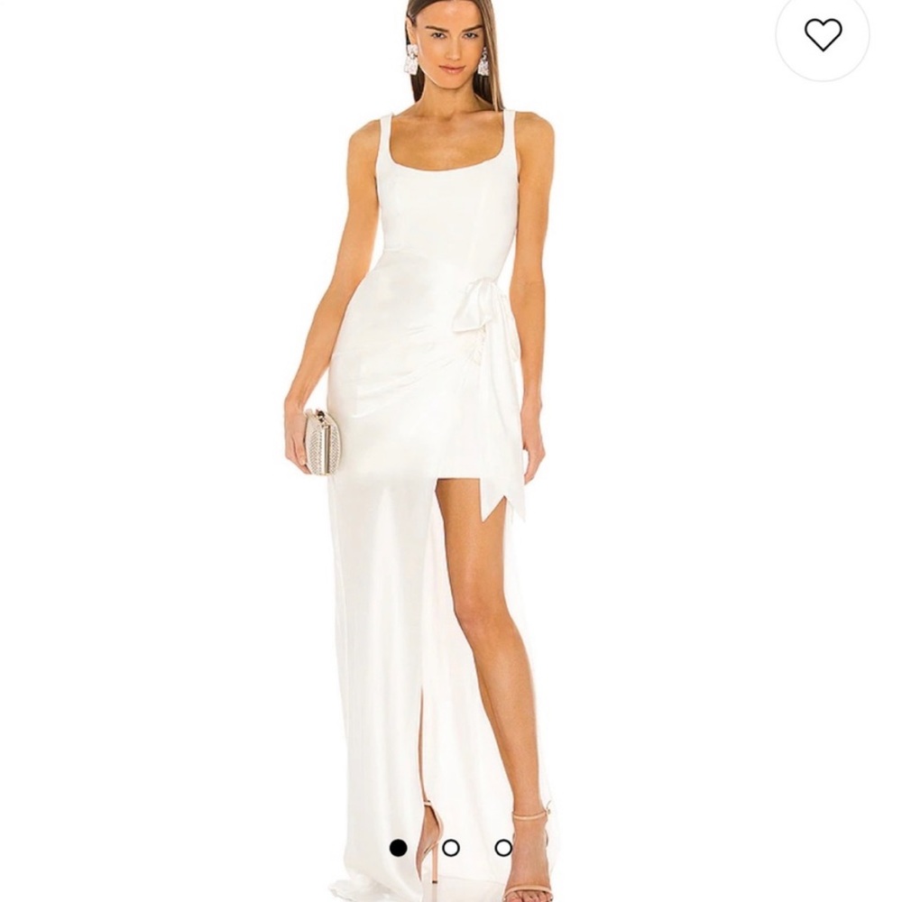 cinq a sept White Satin High-Low Asymmetric Gown
